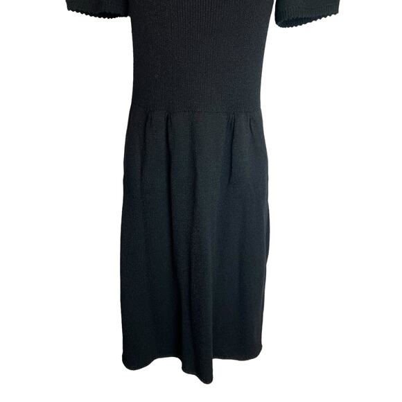 Vintage St. John for Saks Black Knit Dress Puff Sleeve Retro Designer Twee S M - Picture 3 of 16
